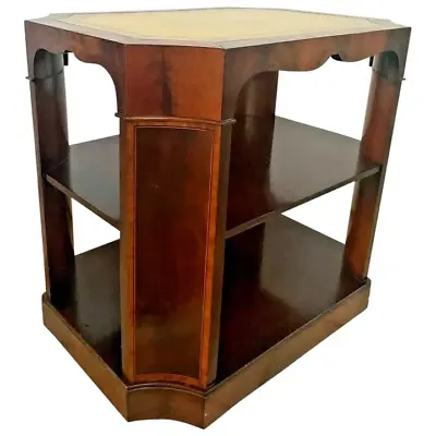 Vintage Console Table Rectangle Lower Shelves Leather Top Curved Corners Inlays • $696.50