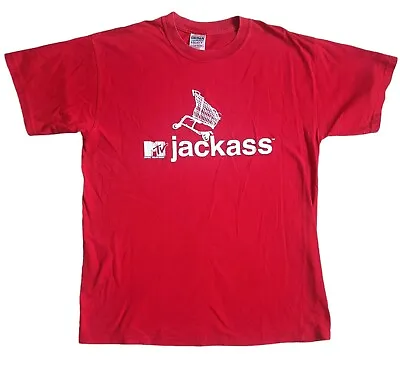 Vintage Jackass Tshirt Men's Medium Red MTV Promo Graphic Gildan 2003 • £47.77