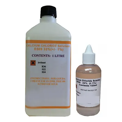 CALCIUM CHLORIDE FOR CHEESE MAKING - 100ml Or 1 LITRE - M33% SOLUTION • £7.90