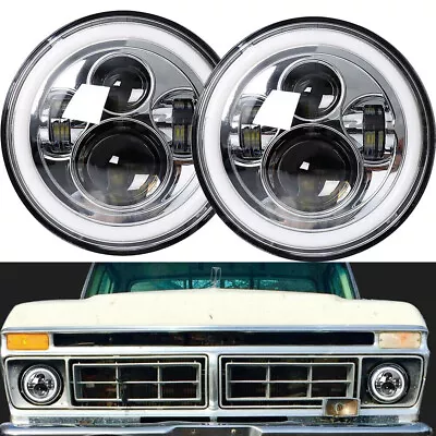 Pair 7  Inch Round LED Headlights Hi/Lo Beam DRL Chrome For Ford F100 F150 F250 • $37.59