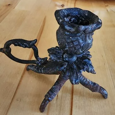 Antique Bird Claw Foot Cast Iron Candlestick With Finger Hold Handle • $38