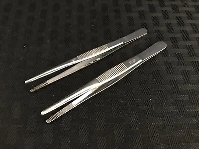 (2) Lab Stainless Steel 4-3/4” Point Serrated Tweezer Forceps 14mm X 2mm Grip • $11.99