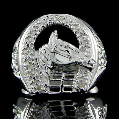 0.05 Ct Natural Diamond Horse Shoe Ring 14K White Gold Plated Sterling Silver • $230.11