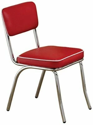 Red Retro Dining 2 Chairs Set Chrome Vinyl Vintage 50's Diner Style Seat Kitchen • $317.65