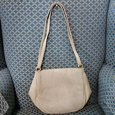 Vintage Whiting Davis Beige Mesh Chain Mail / Leather Evening Shoulder Bag Purse • $29.99