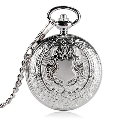 Steampunk Shield Skeleton Mechanical Pocket Watch Pendant Chain Silver Tone • $18.78