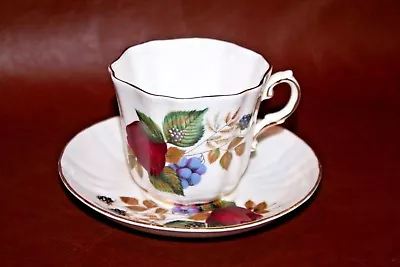 Vintage Royal Grafton English Fine Bone China Cup & Saucer W Apple & Berry Decor • $17.88