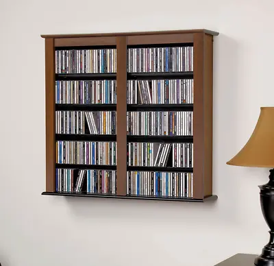 Wood Media Storage Cabinet CD DVD Movie Organizer Wall Mount Shelf Cherry Finish • $149.97