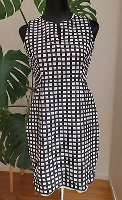 J Crew 82% Wool 18% Silk Fully Lined Dress  Side Pockets Check Geo Print 6P • $8