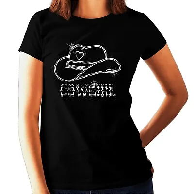 Line Dance Rhinestone Womens T Shirt - Cowgirl Hat - Farmgirl - Any Size 6-24 • £13.99