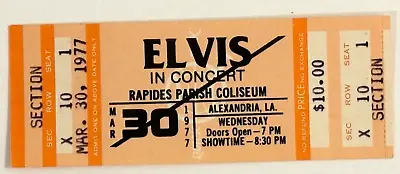 Elvis Presley ~ Unused Concert Ticket ~ Rapides Parish Coliseum ~ March 30 1977 • $249