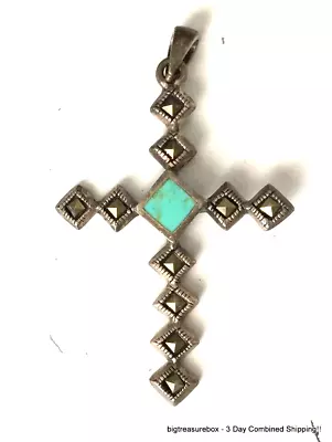 Vintage Necklace Pendant MARKED 925 STERLING SILVER MarCasite Cross Jewelry Lot • $0.99