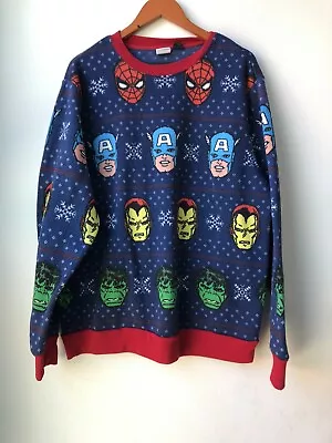 $20 • Buy Vintage Marvel Avengers Holiday Christmas Sweater XLg Iron Man Hulk Mad Engine