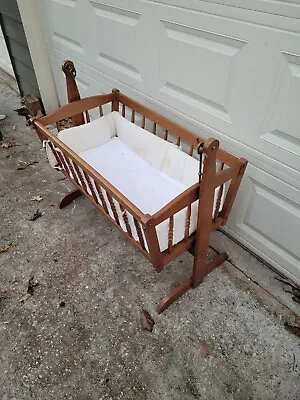 Vintage Jenny Lind Stlye Wooden Baby Cradle / Bassinet / Crib With Bedding • $219.99