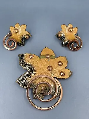 Vintage Matisse Renoir Copper Maple Leaf Brooch Pin Earring Set Clip On Signed • $49