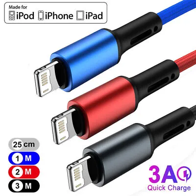 2M 3M Braided Fast Charger USB Cable Data Lead Cord For IPhone 14 13 12 11 XR SE • £2.99