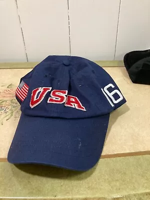 Usa 16 American Flag Polo Emblem Navy & Multi-colored Embroidered Adj Hat/cap • $17.08