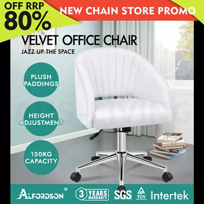 ALFORDSON Velvet Office Chair Swivel Armchair Work Study Seat Adult Kids White • $154.79