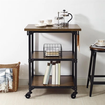 $98 • Buy Nellie Multifunction Cart, Kitchen Storage, Rustic Antique Oak/Black..