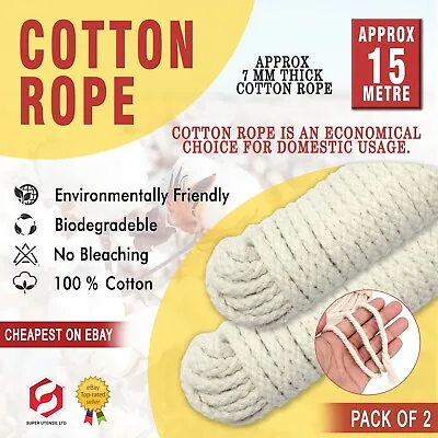 2x Strong Traditional Cotton Rope Washing Clothes Dryer Line Twine Hank Polley  • £7.49