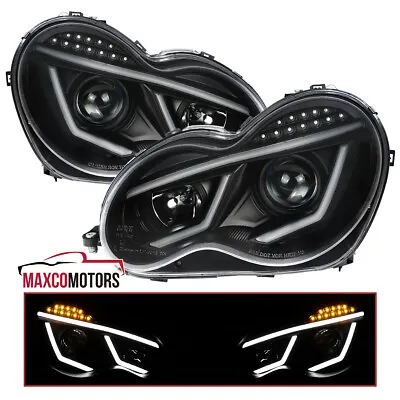 Black Projector Headlights Fits 2001-2007 Mercedes Benz W203 C230 C240 LED Strip • $240.49