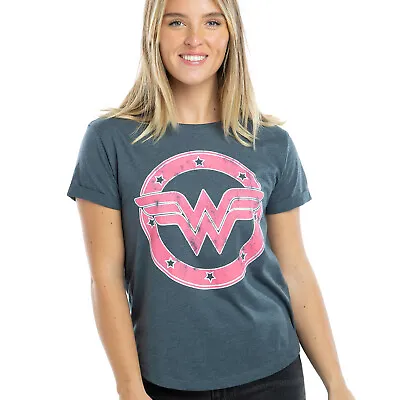 Wonder Woman Ladies T-shirt Emblem Logo Grey S-XL Official DC Comics • £13.99