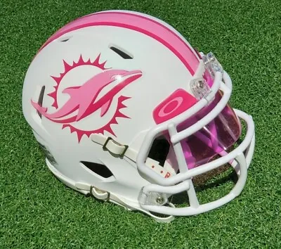 Miami Dolphins Pink Logo Breast Canceraware Matte Football Mini Helmet  + Visor • $51