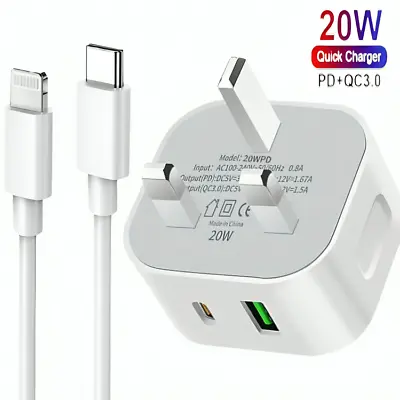 For IPhone  14 13 12 11 X Pro XS MAX Fast Charging USB-C PD Plug Charger Cable • £2.69