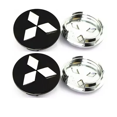 4X 60mm CHROME LOGO BLACK CAR Wheel Cap Hub Center 2.25  For MITSUBISHI PAJERO • $11.85