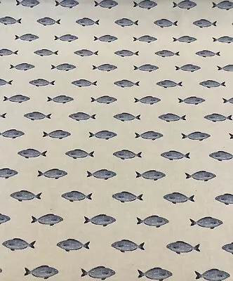 Fryetts PESCE Fish Blue Seaside/Nautical Cotton Fabric.Curtain/ Upholstery/Craft • £7.95