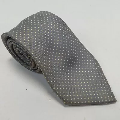 Vintage St Michael Marks & Spencer Silk Tie Grey/lemon Polkadots 58  • $15