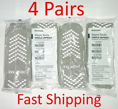 4 Pair McKesson Gray XXL Non Skid Hospital Travel Slipper Socks Above Ankle • $13.99