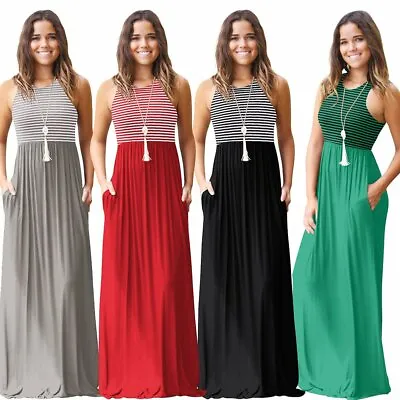 $12.15 • Buy Women's Boho Plus Size Striped Strap Beach Dress Loose Sexy Maxi Dress AU Store