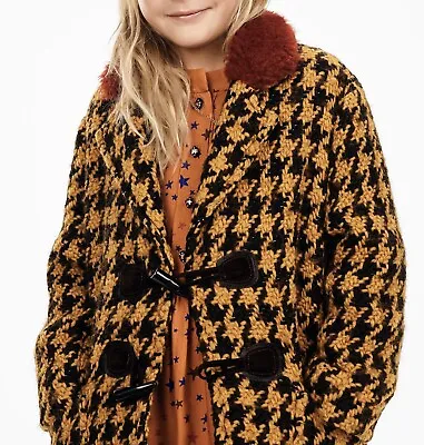 $99 • Buy Zara Kids Girl Combination Houndstooth Coat Mustard 6174/016 Sz 7 NWT