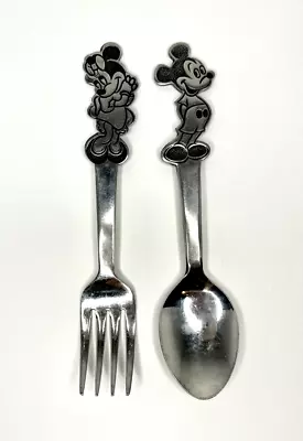 Vintage Walt Disney Stainless Fork & Spoon Set Mickey & Minnie By Bonny • $34.85