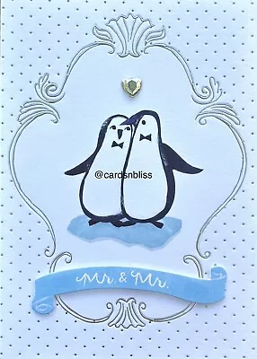 New Release! Papyrus Watercolor Metallic Penguins Mr & Mr Wedding Card $7 Rtl • $4.95