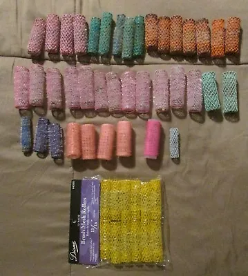 Vintage Lot Of 50+ Hair Rollers Curlers Mesh Brush Rollers Diane New & Used Pins • $5