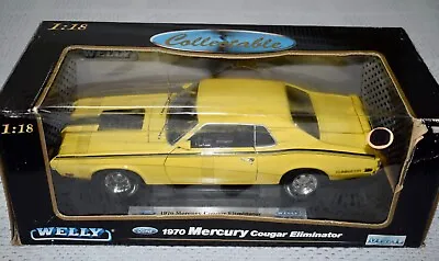 Welly 1970 Mercury Cougar Eliminator Yellow 1:18 Scale DieCast Car Model NOS #68 • $85