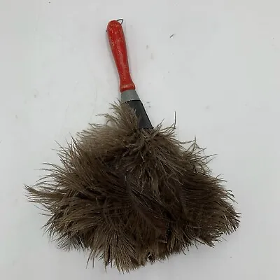 Ostrich Feather Duster Natural Wood Handle Red Vintage Cleaning Tools Supplies • $99.99