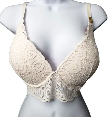 Victoria's Secret PINK Wireless Push Up Bralette Bra XL Ivory Lace Stretch NEW • £28.90