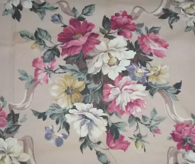 Vtg Saison Cotton Barkcloth Fabric Reclaimed Curtain Roses Floral 46  X 37  +XTR • $39