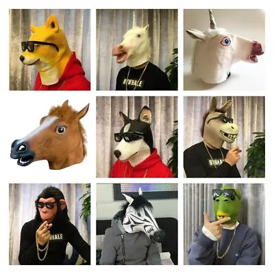 Horse Head Mask Halloween Animal Rubber Party Cosplay Costume  Adult Accessory • £10.79