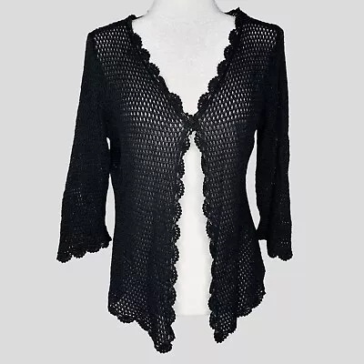  Vintage Y2K Black Crochet Front Tie Cardigan • $35
