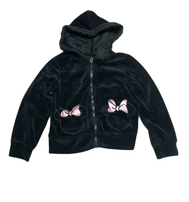 Disney Minnie Mouse Zip Jacket Soft Fleece Black Long Sleeve | Girls 5 • $15.67