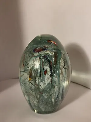 Vintage Jeff Sammartino Wheaton Village Glass Paperweight Signed Blue White  Egg • $42