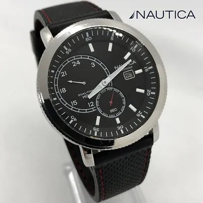 Nautica A95001 Large Men's Quartz Watch Black Dial Rubber Strap • £65