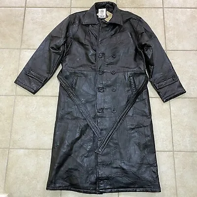 Long Black Leather Trench Jacket Mens Medium MSRP$250 Fully Lined W/Belt • $150