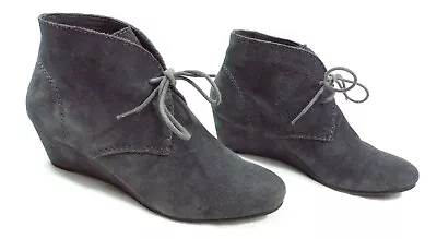 Crown Vintage Wedge Booties Dk Gray Suede Leather 7M Lace Up • $21.56