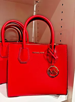 Michael Kors Mercer Medium Leather Satchel Messenger Crossbody Bag In Bright Red • $116.40