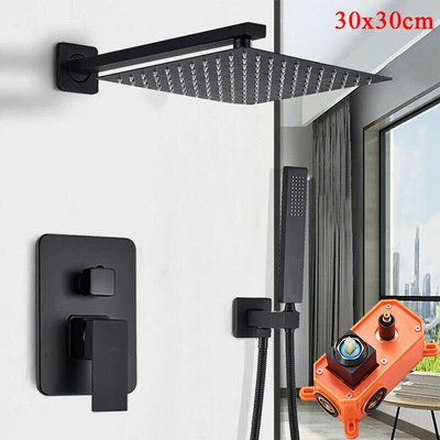 £82 • Buy Black Concealed Shower Mixer Taps 30 Cm Square Over Head With Rail Bathroom Set
